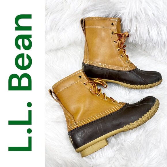 L.L. BEAN BROWN LEATHER DUCK RAIN BOOTS GORE-TEX THINSULATE OUTDOOR, SIZE 7 - Picture 2 of 15
